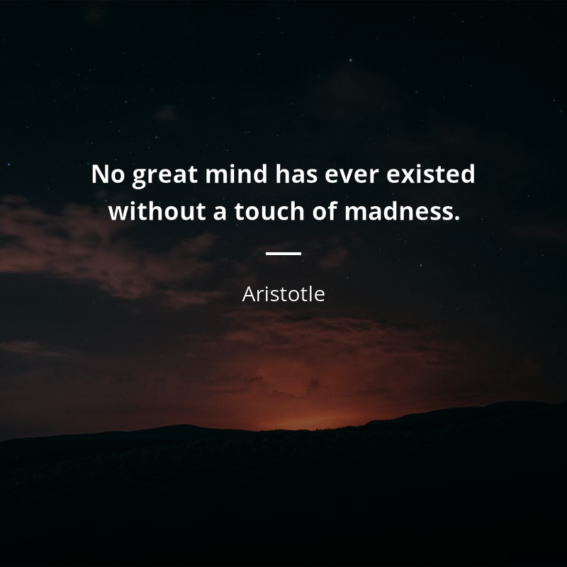 Aristotle citation: “No great mind has ever existed without a touch of madness.”