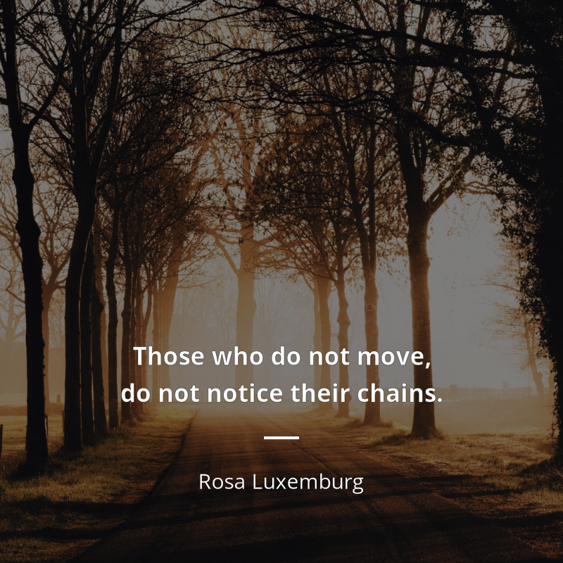 Rosa Luxemburg citation: “Those who do not move, do not notice their chains.”