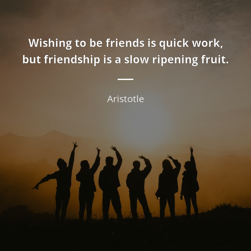 Aristotle citation: “Wishing to be friends is quick work, but friendship is a slow ripening fruit.”