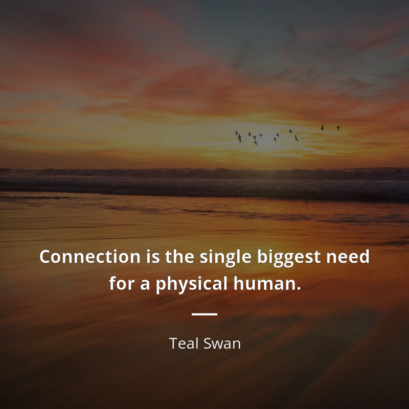 Teal Swan citation: “Connection is the single biggest need for a physical human.”